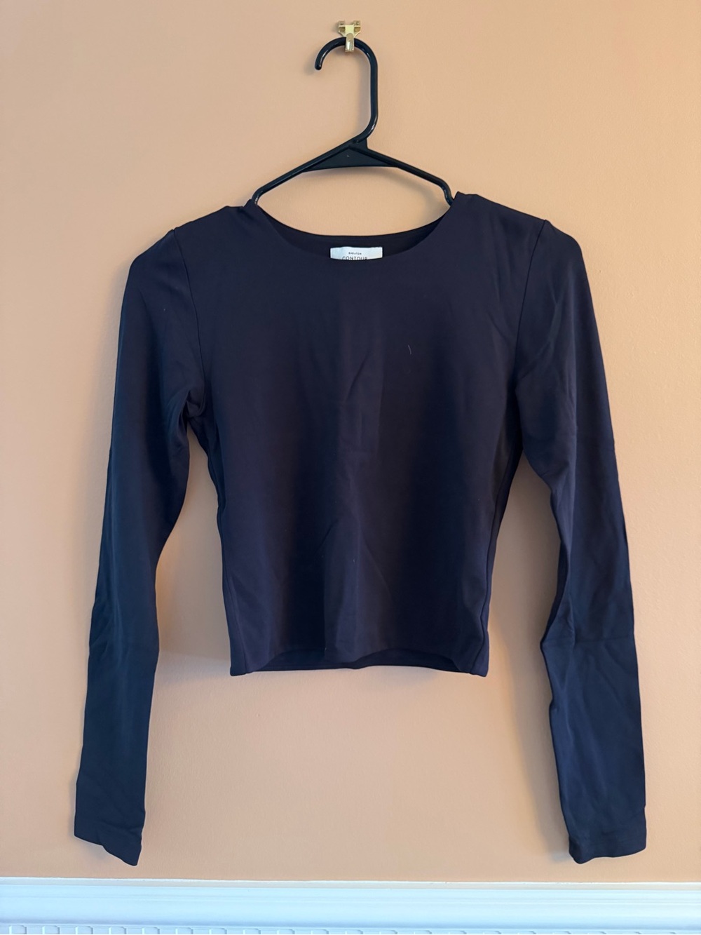 Aritzia Babaton Black Long-Sleeve Crop Crewneck Top